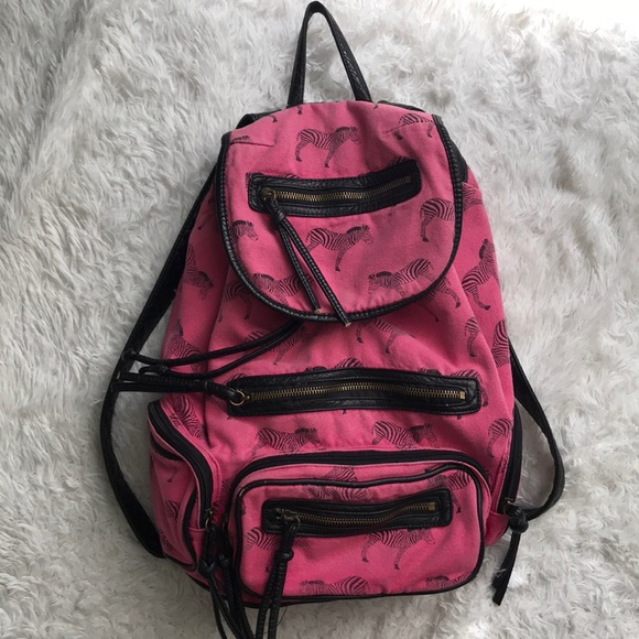 Forever 21 Handbags - BACK TO SCHOOL!! Pink zebra canvas backpack!